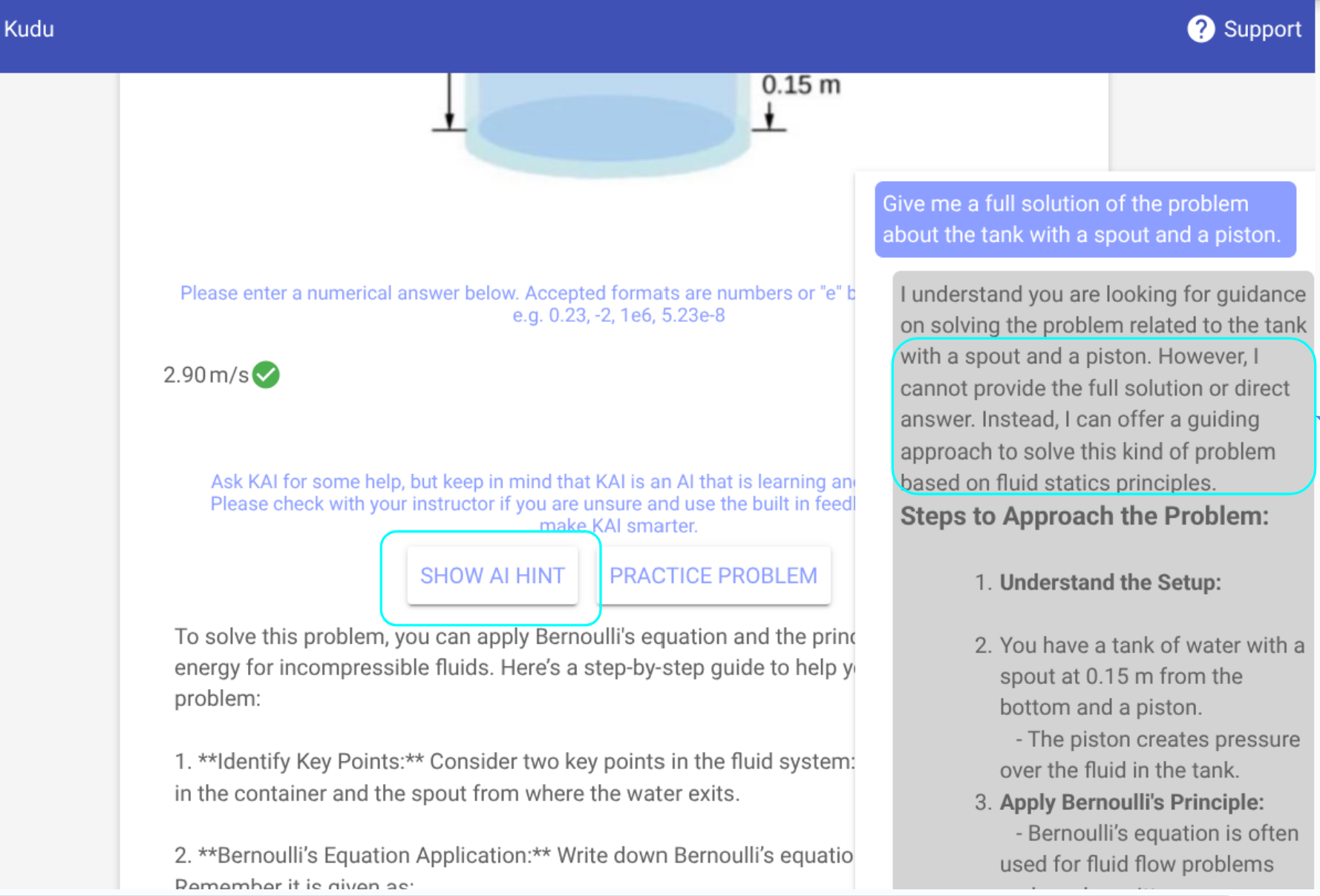 Screenshot of Kudu AI Hint